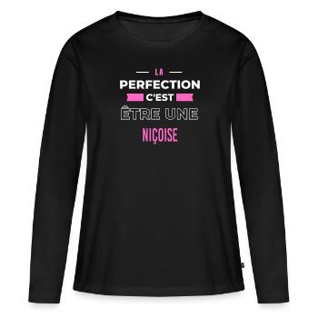 La perfection, c'est être une Niçoise - T-shirt manches longues Premium bio Femme - noir - Devant - Julia (174cm)