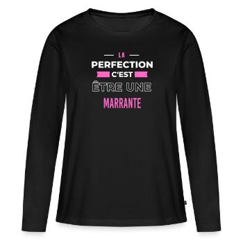 La perfection, c'est être une marrante - T-shirt manches longues Premium bio Femme - noir - Devant - Julia (174cm)