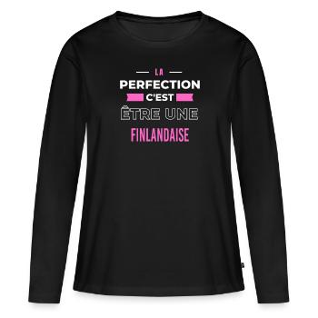 La perfection, c'est être une Finlandaise - T-shirt manches longues Premium bio Femme - noir - Devant - Julia (174cm)