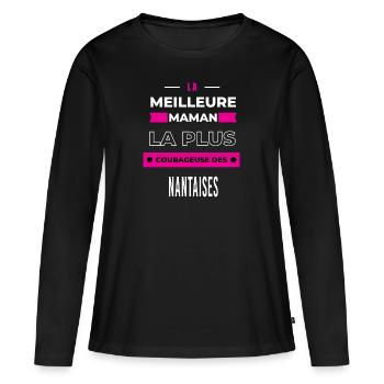 La meilleure maman plus courageuse des Nantaises - T-shirt manches longues Premium bio Femme - noir - Devant - Julia (174cm)