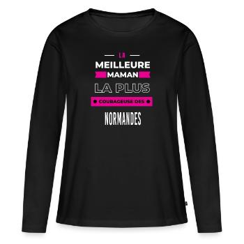 La meilleure maman plus courageuse des Normandes - T-shirt manches longues Premium bio Femme - noir - Devant - Julia (174cm)