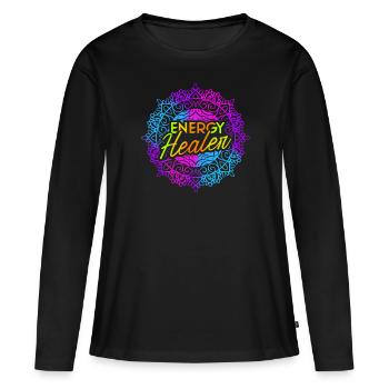 Chakra Guérison Holistique Mains Guérisseur Énergétique Reiki - T-shirt manches longues Premium bio Femme - noir - Devant - Julia (174cm)