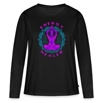 Chakra Guérison Holistique Mains Guérisseur Énergétique Reiki - T-shirt manches longues Premium bio Femme - noir - Devant - Julia (174cm)