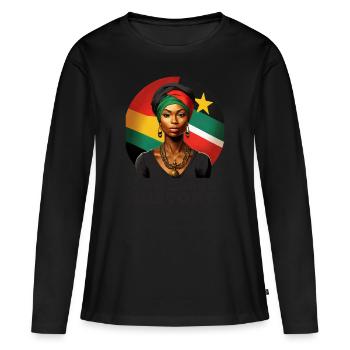Je suis l’histoire des Noirs - T-shirt manches longues Premium bio Femme - noir - Devant - Julia (174cm)