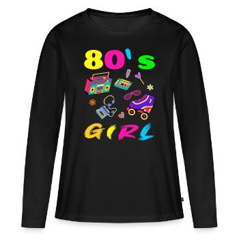 Retro 80er Jahre T-Shirt Bunte Designs - Frauen Premium Bio Langarmshirt - Schwarz - Vorne - Julia (174cm)