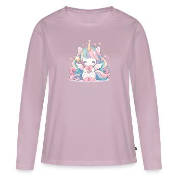 Licorne Kawaii Japonais - T-shirt manches longues Premium bio Femme - rose poudré - Devant - Julia (174cm)
