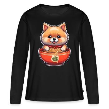 Niedlicher Hund mit Ramen Nudeln - Frauen Premium Bio Langarmshirt - Schwarz - Vorne - Julia (174cm)