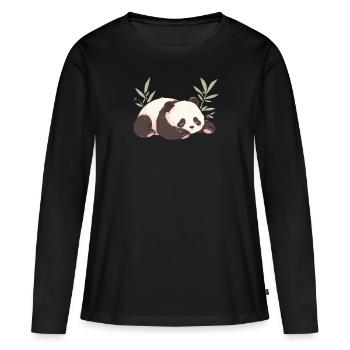 Panda Ours Panda Japonais Endormi - T-shirt manches longues Premium bio Femme - noir - Devant - Julia (174cm)