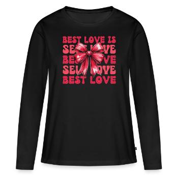 Valentinstag Selbstliebe Rote Kokette Schleife - Frauen Premium Bio Langarmshirt - Schwarz - Vorne - Julia (174cm)