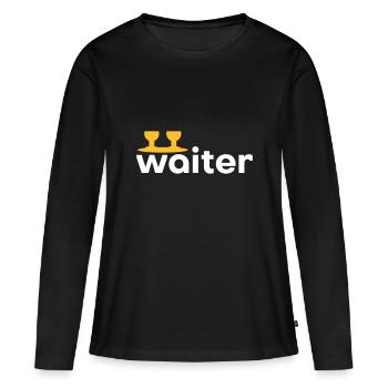 Waiter (Tablett mit zwei Weingläsern) - Frauen Premium Bio Langarmshirt - Schwarz - Vorne - Julia (174cm)