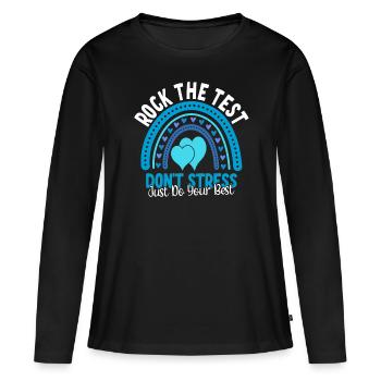 Rock den Test - Frauen Premium Bio Langarmshirt - Schwarz - Vorne - Julia (174cm)
