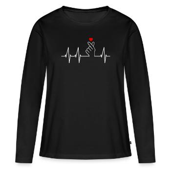 K-pop Saranghae Finger Signe Kpop Finger Heart - T-shirt manches longues Premium bio Femme - noir - Devant - Julia (174cm)