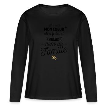 Son nom de famille - T-shirt manches longues Premium bio Femme - noir - Devant - Julia (174cm)