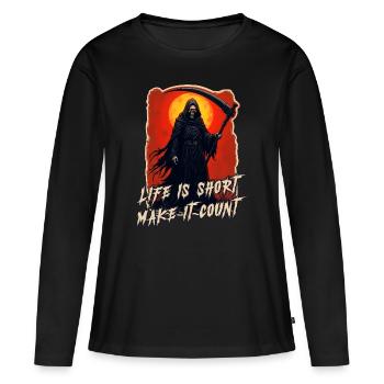 Gothic Grim Reaper - Dead | Life is Short, Skull - Women's Premium Organic Long Sleeve Shirt - black - Front - Julia (174cm)