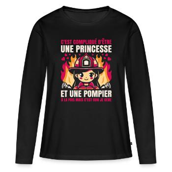 Princesse et Pompier À la Fois Femme Pompier Drôle - T-shirt manches longues Premium bio Femme - noir - Devant - Julia (174cm)