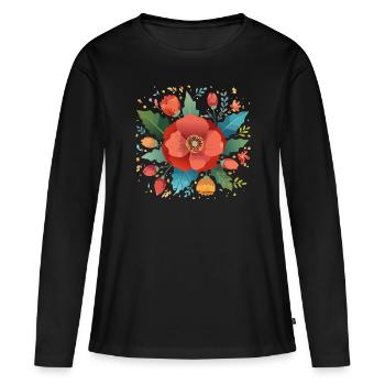 coquelicot,coquelicot,fleur,bouquet,fleur - T-shirt manches longues Premium bio Femme - noir - Devant - Julia (174cm)