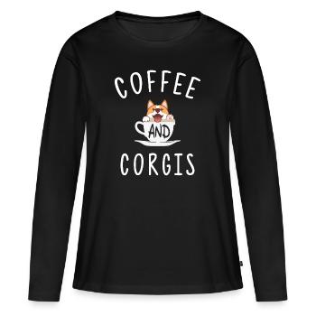 Corgi and Coffee - T-shirt manches longues Premium bio Femme - noir - Devant - Julia (174cm)