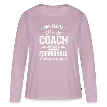 Coach Entraineur Sportif Cadeau Coach - T-shirt manches longues Premium bio Femme - rose poudré - Devant - Julia (174cm)