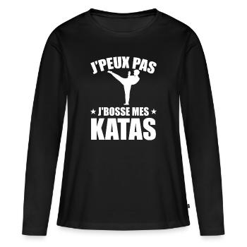 Je Peux Pas Je Bosse Mes Katas - T-shirt manches longues Premium bio Femme - noir - Devant - Julia (174cm)