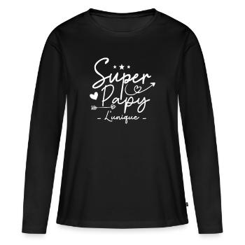 Papy Super Papy Humour Papy Cadeau - T-shirt manches longues Premium bio Femme - noir - Devant - Julia (174cm)