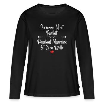 Marraine - T-shirt manches longues Premium bio Femme - noir - Devant - Julia (174cm)