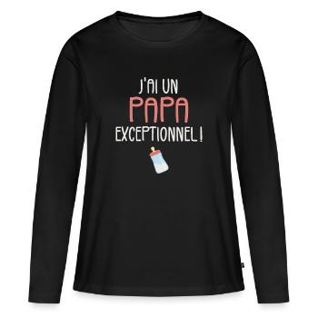 J'ai un Papa Exceptionnel - T-shirt manches longues Premium bio Femme - noir - Devant - Julia (174cm)