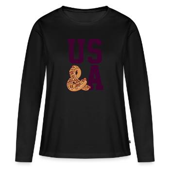 US & A - Frauen Premium Bio Langarmshirt - Schwarz - Vorne - Julia (174cm)