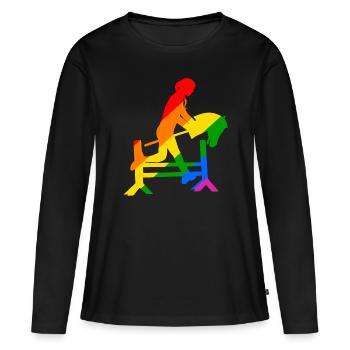 buntes Steckenpferd Hobbyhorsing - Frauen Premium Bio Langarmshirt - Schwarz - Vorne - Julia (174cm)