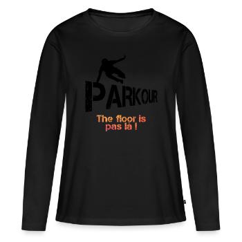 Parkour – The Floor is Pas Là - T-shirt manches longues Premium bio Femme - noir - Devant - Julia (174cm)