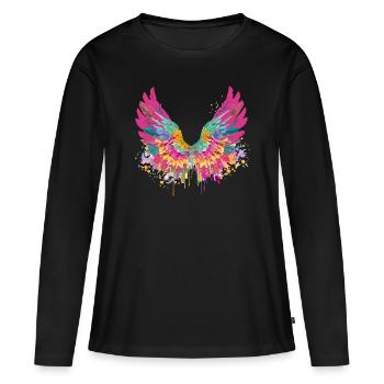 engelsflügel,angelwings,flügel.bunt,graffiti - Frauen Premium Bio Langarmshirt - Schwarz - Vorne - Julia (174cm)