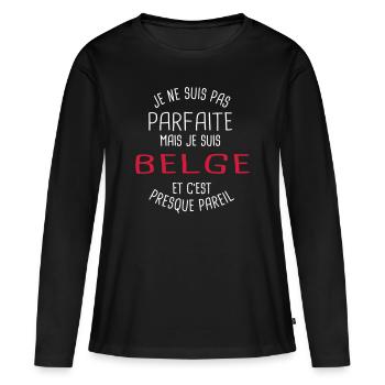 Pas parfaite mais belge - T-shirt manches longues Premium bio Femme - noir - Devant - Julia (174cm)