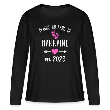 Marraine en 2023 cadeau pour marraine - T-shirt manches longues Premium bio Femme - noir - Devant - Julia (174cm)