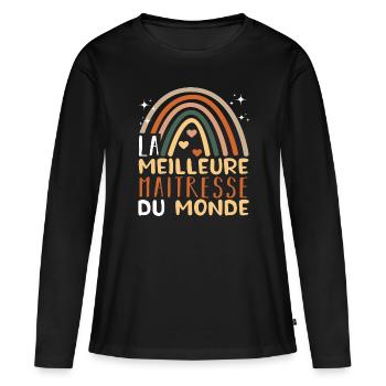 La meilleure maitresse du monde cadeau professeur - T-shirt manches longues Premium bio Femme - noir - Devant - Julia (174cm)