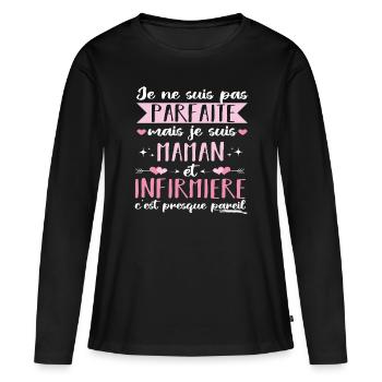Maman et infirmière parfaite cadeau fête des mères - T-shirt manches longues Premium bio Femme - noir - Devant - Julia (174cm)