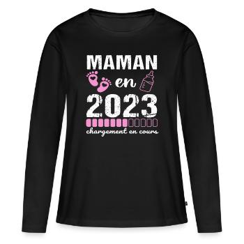 Maman en 2023 annonce naissance cadeau mère - T-shirt manches longues Premium bio Femme - noir - Devant - Julia (174cm)