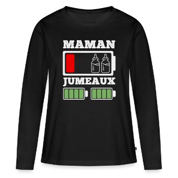 Maman de jumeaux humour batterie faible mère - T-shirt manches longues Premium bio Femme - noir - Devant - Julia (174cm)