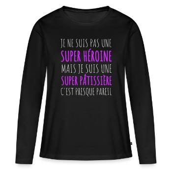 Super pâtissière super héroïne humour cadeau - T-shirt manches longues Premium bio Femme - noir - Devant - Julia (174cm)