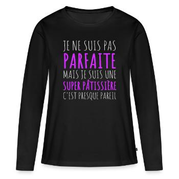 Super pâtissière humour pâtisserie cadeau - T-shirt manches longues Premium bio Femme - noir - Devant - Julia (174cm)