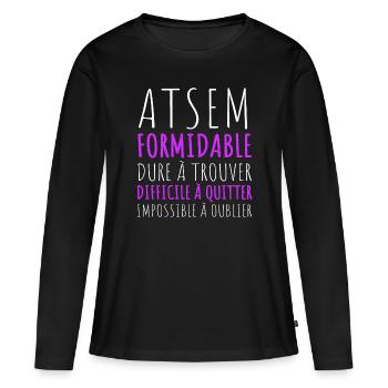 Atsem formidable dure à trouver cadeau merci atsem - T-shirt manches longues Premium bio Femme - noir - Devant - Julia (174cm)