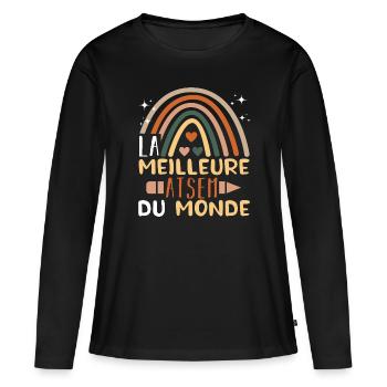Meilleure atsem cadeau merci atsem arc en ciel - T-shirt manches longues Premium bio Femme - noir - Devant - Julia (174cm)