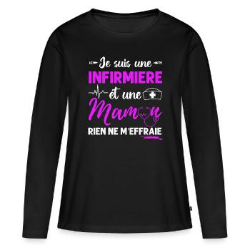 Infirmière et maman cadeau pour mère infirmiere - T-shirt manches longues Premium bio Femme - noir - Devant - Julia (174cm)