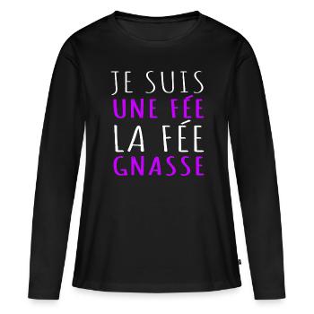 Je suis une fée la fée gnasse humour jeu de mots - T-shirt manches longues Premium bio Femme - noir - Devant - Julia (174cm)