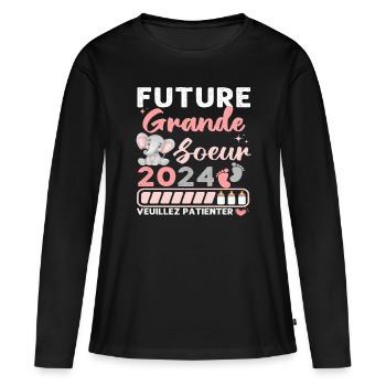 Future grande soeur 2024 bientôt grande soeur - T-shirt manches longues Premium bio Femme - noir - Devant - Julia (174cm)