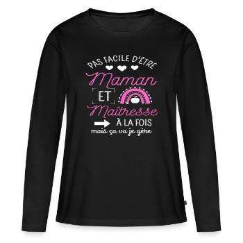 Maman et maîtresse d' école cadeau mère maitresse - T-shirt manches longues Premium bio Femme - noir - Devant - Julia (174cm)