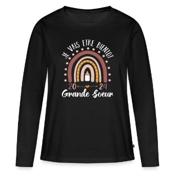 Future grande soeur 2024 bientôt grande soeur - T-shirt manches longues Premium bio Femme - noir - Devant - Julia (174cm)