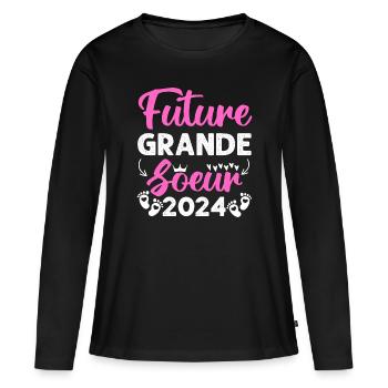 Future grande soeur 2024 bientôt grande soeur - T-shirt manches longues Premium bio Femme - noir - Devant - Julia (174cm)