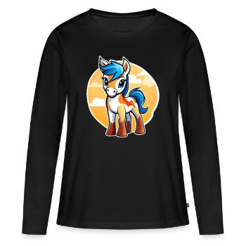 Mignon petit cheval avec du soleil - T-shirt manches longues Premium bio Femme - noir - Devant - Julia (174cm)