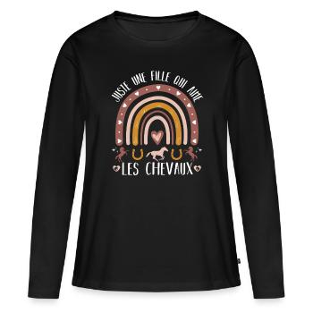 Juste une fille qui adore les chevaux cadeau - T-shirt manches longues Premium bio Femme - noir - Devant - Julia (174cm)