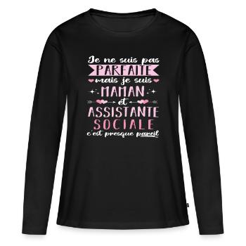 Je suis maman et assistante sociale fête des mères - T-shirt manches longues Premium bio Femme - noir - Devant - Julia (174cm)