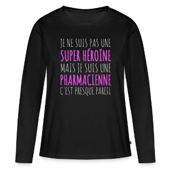 Pharmacienne super héroïne humour cadeau - T-shirt manches longues Premium bio Femme - noir - Devant - Julia (174cm)